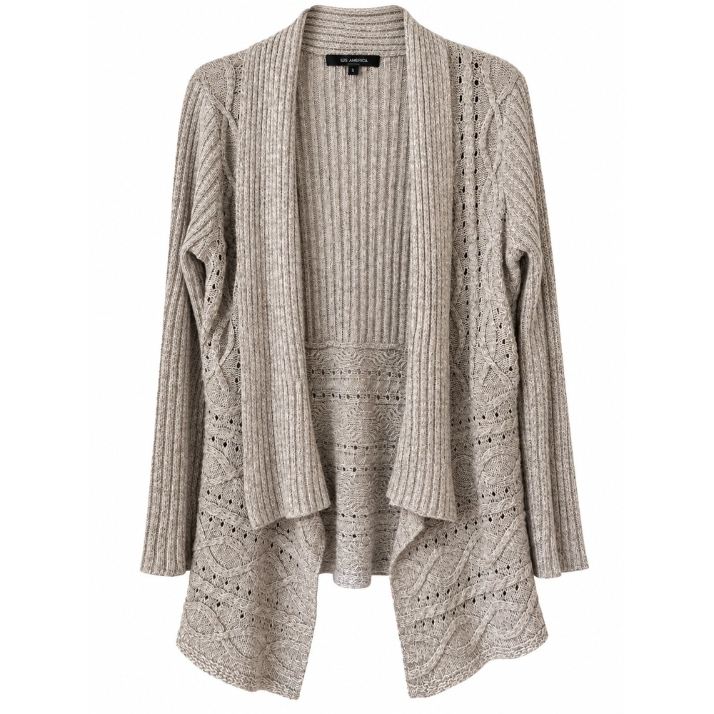 89th & Madison Womens Medium Beige Cable Knit Open Front Cardigan Sweater Shawl